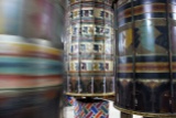 Welcome to Thimphu—Prayer wheels inside the older temple at Zangto Pelri Lhakhang.