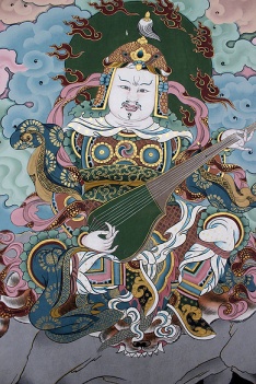 Wall mural, Trashi Chhoe Dzong depicting Padmasambhava or Guru Rinpoche, the 8th Century Tantric master credited with bringing Buddhism into Bhutan.