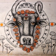 This is one of my absolute favourites. The three-eyed garlanded cow by @oliviajaneart, 2017.